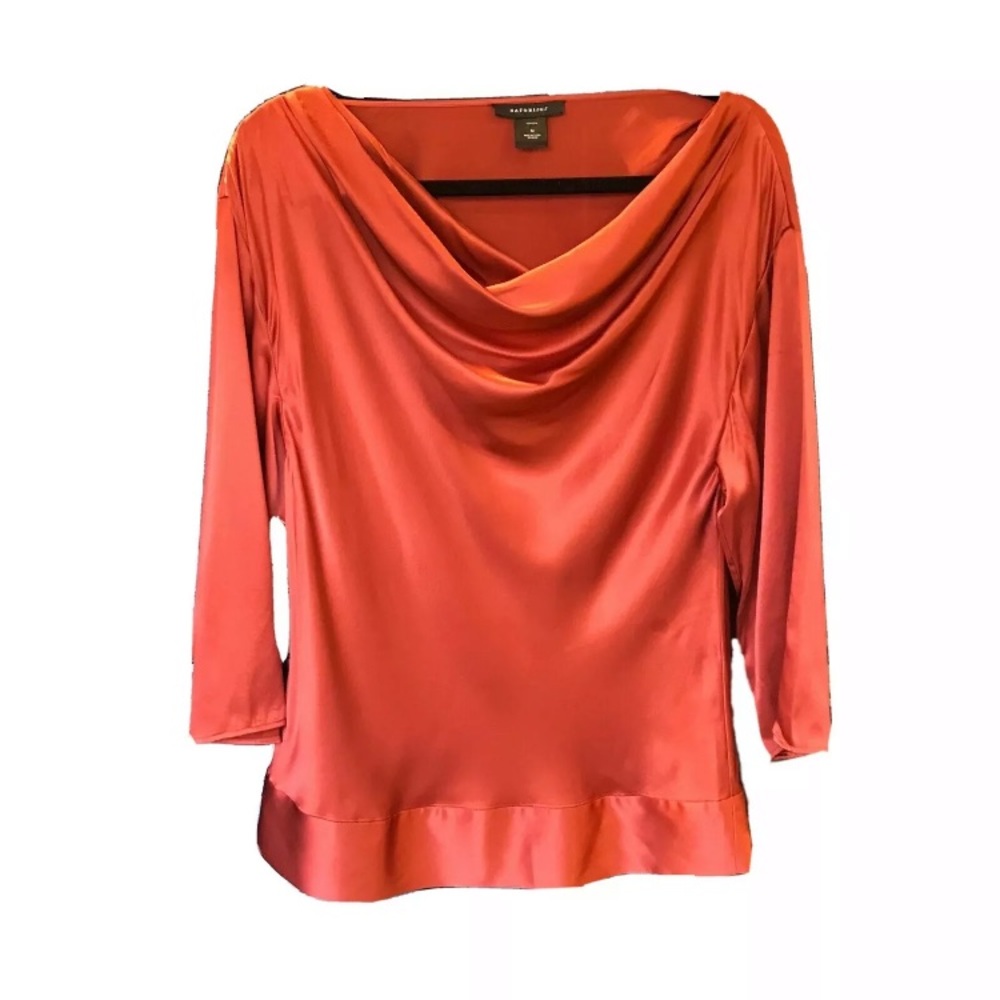 Josie Natori 100% Silk Rust Cowl Neck Blouse